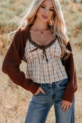 Toasted Coconut Season Bolero Shrug Cardigan (Chestnut) AntiPillingTechnology