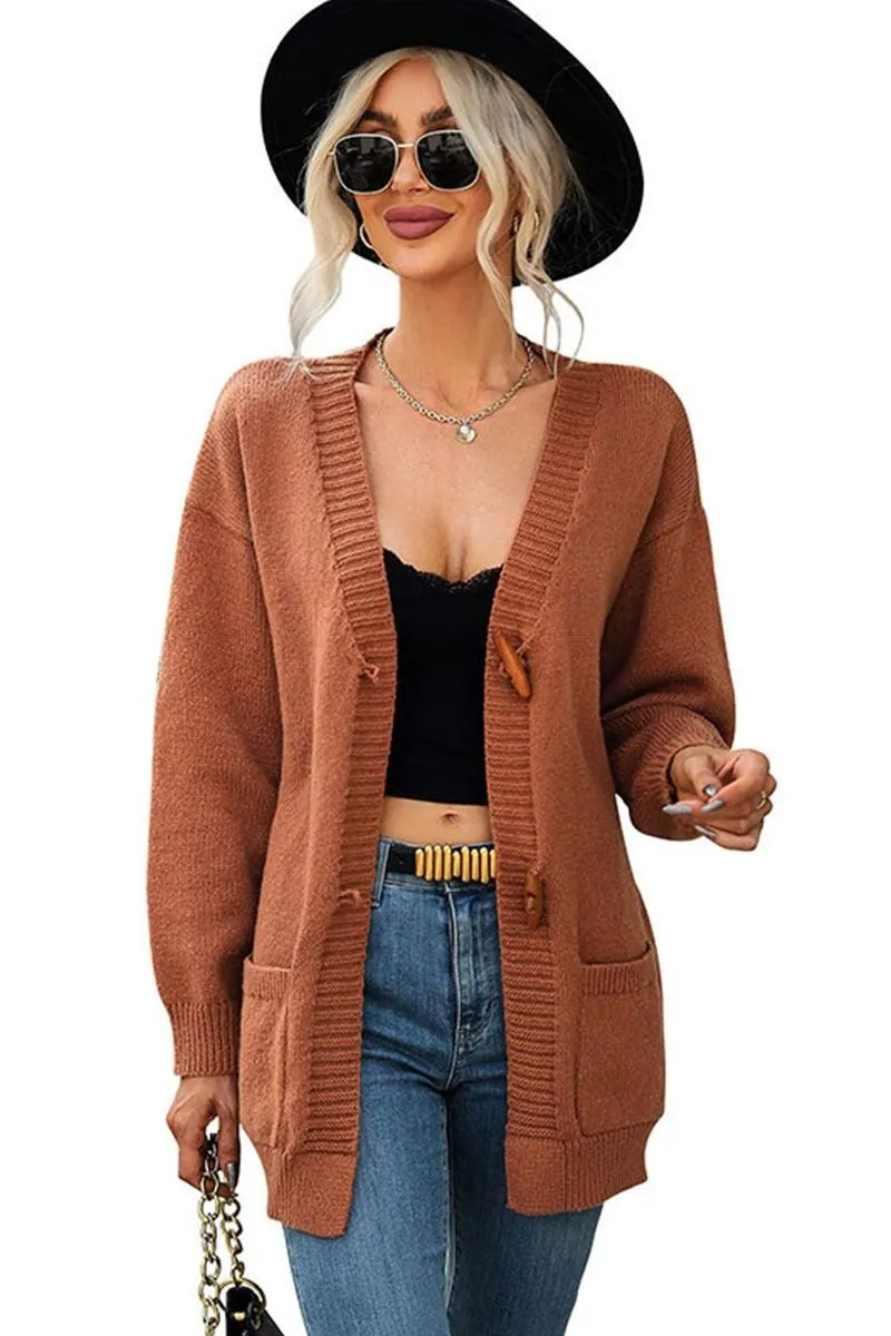 TOGGLE CLOSURE RIBBED CARDIGAN WITH POCKETS Breathable mesh lining Everyday Look