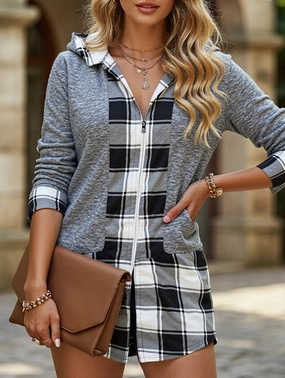 TemperatureRegulatingLining Casual hooded long-sleeved loose zipper cardigan