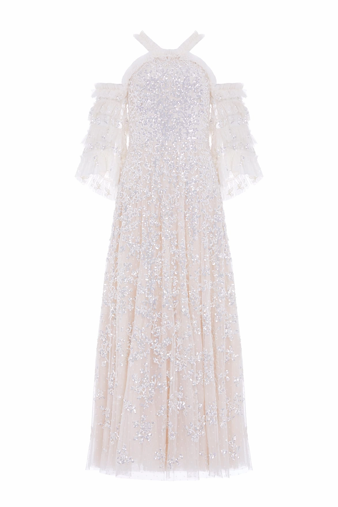 Regular-fit Floral Lace Off-Shoulder Ankle Gown