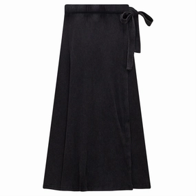 Fold Over Detail Spades Blk Wash Ribbed Midi Wrap Skirt SB3CM8350SMW