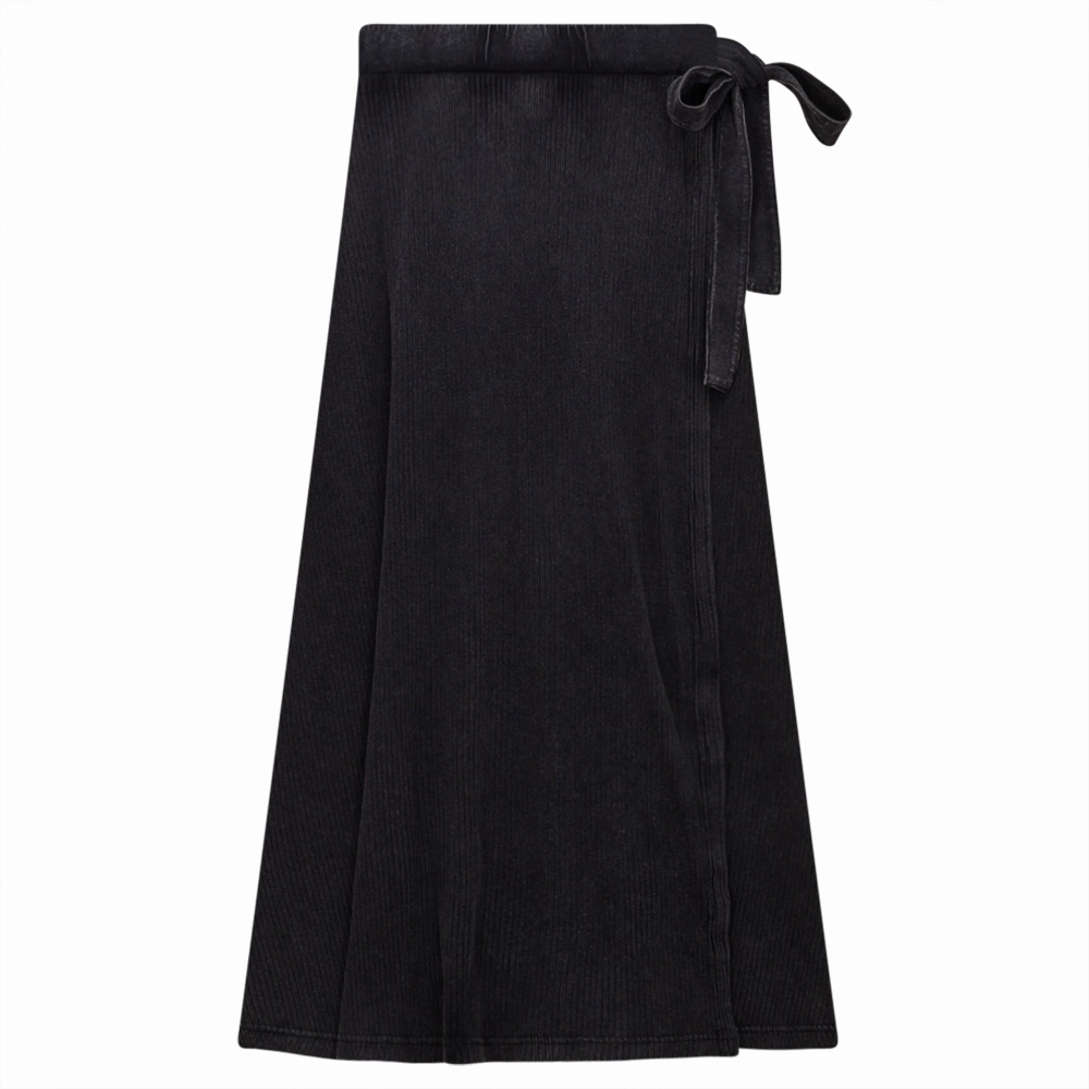 Fold Over Detail Spades Blk Wash Ribbed Midi Wrap Skirt SB3CM8350SMW