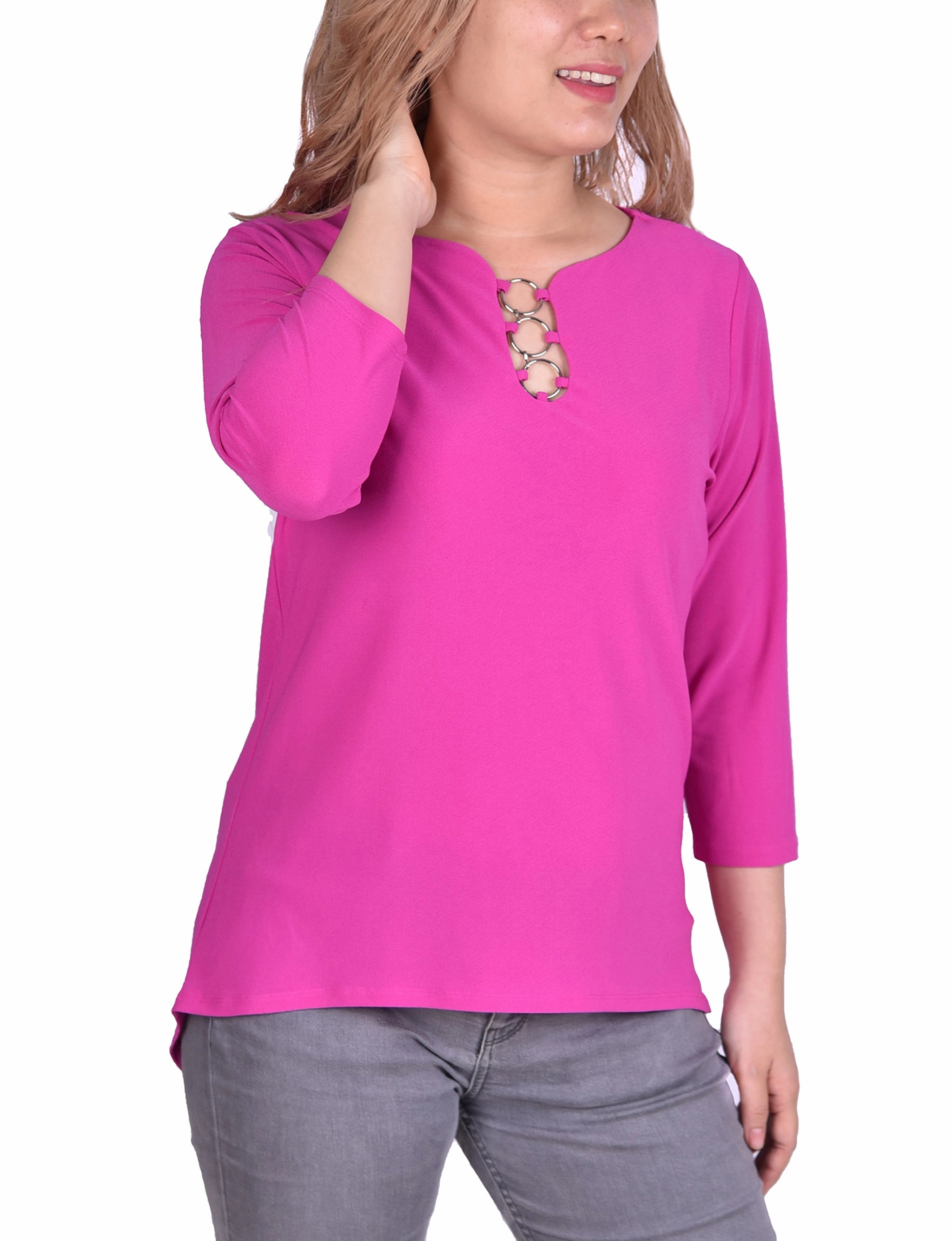 EasyClean 3/4 Sleeve Crepe Top With 3 Rings