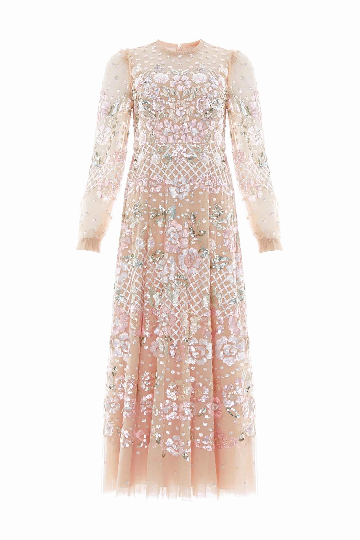 Natural Drape Beaded-Edge Rosalie Ankle Gown