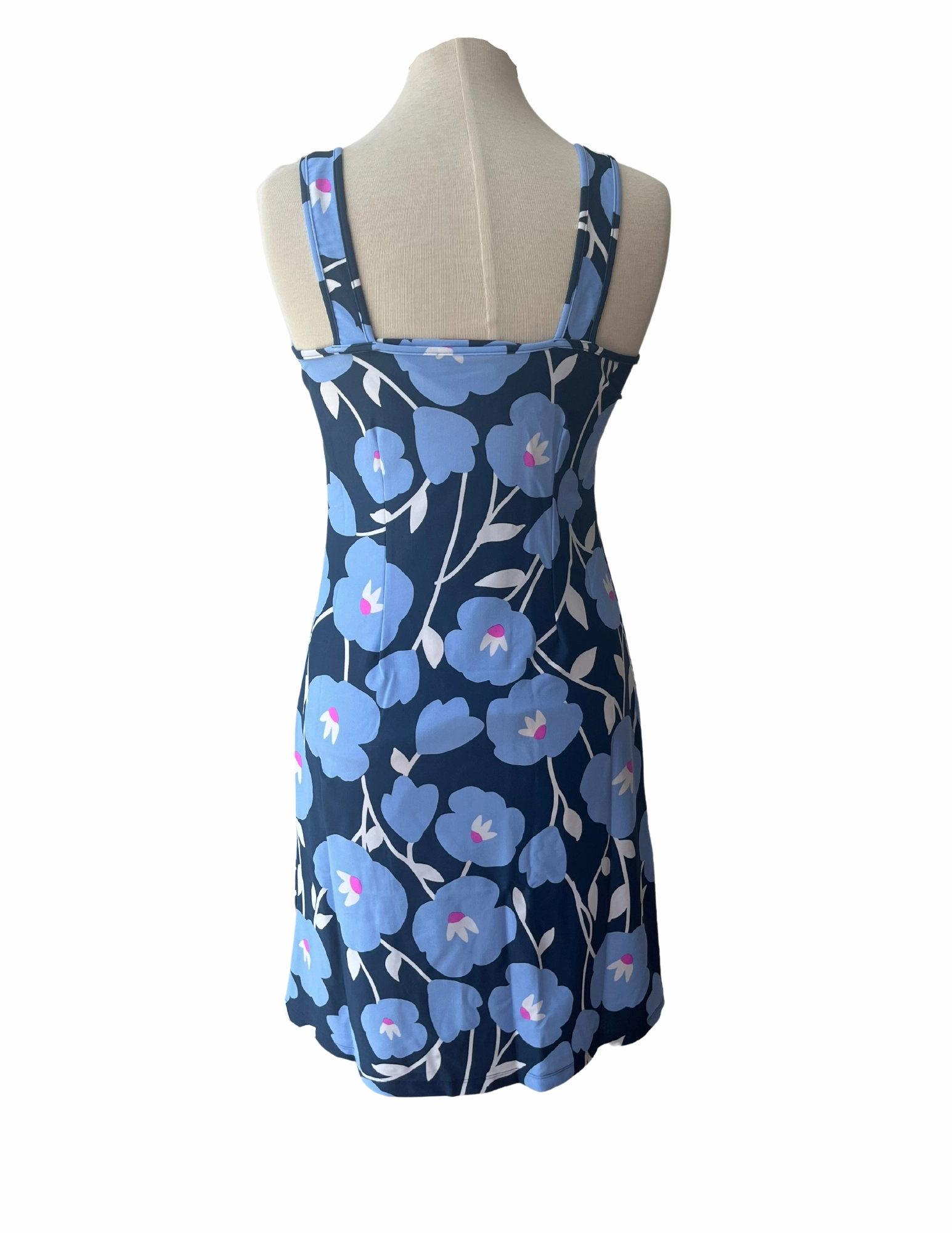 Long Bali Tank Dress Pop Art Flower Navy Garden Scene