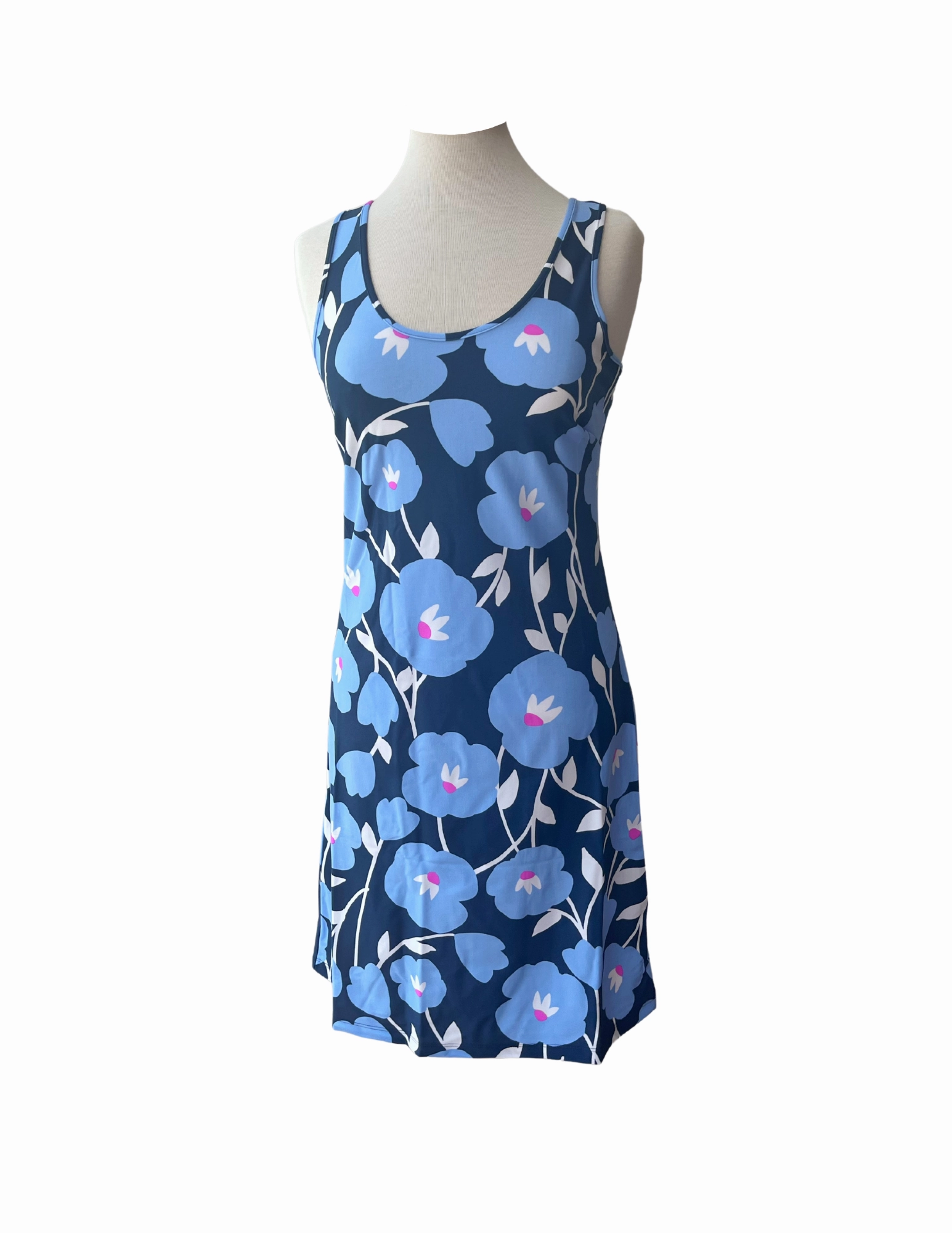 Family Glow Long Bali Tank Dress Pop Art Flower Navy