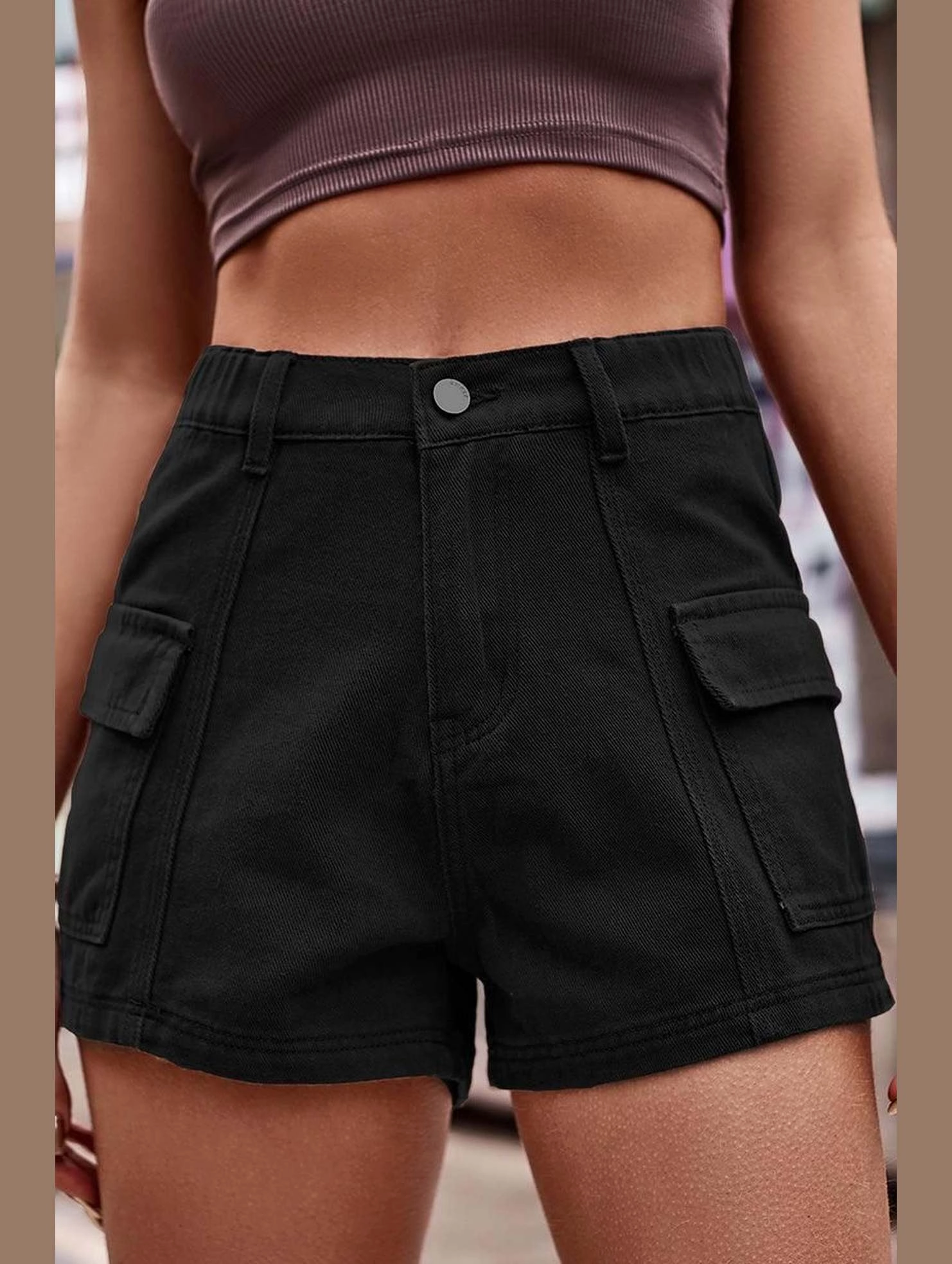 Comfortable Look FLAT POCKET ELASTIC WAIST CARGO SHORTS