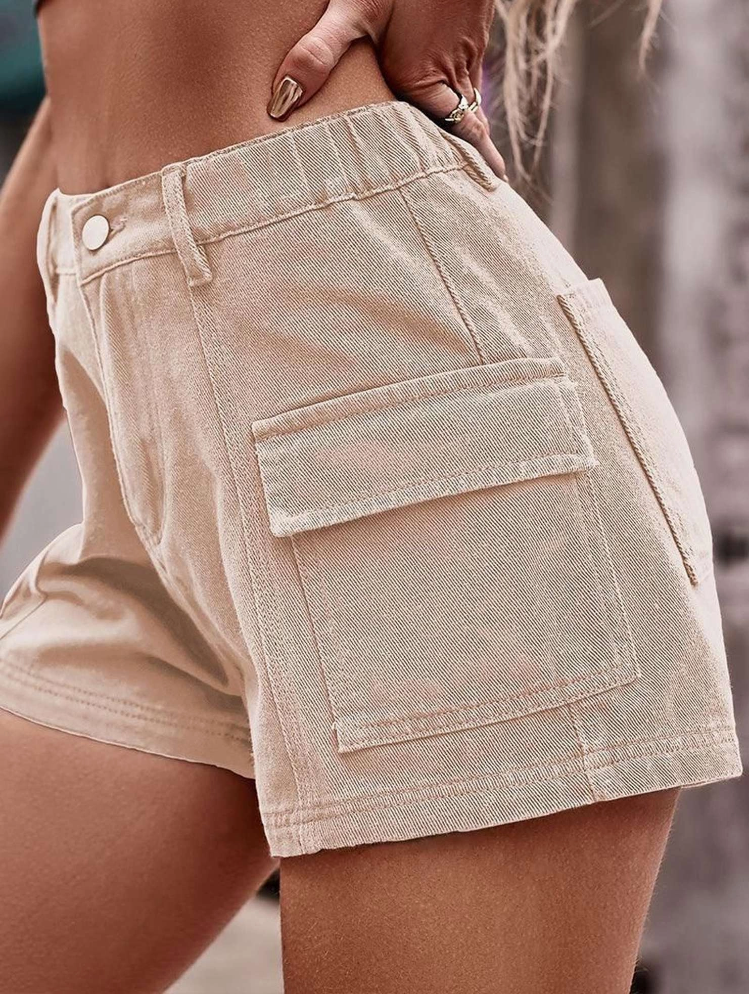 FLAT POCKET ELASTIC WAIST CARGO SHORTS smooth zipper Lightweight Flex