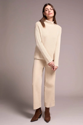 Tribal Combed Cotton Two-Tone Rib Funnel Neck Sweater in Moonstone Tear Resistant Fiber Blend Moisture Wicking Technology