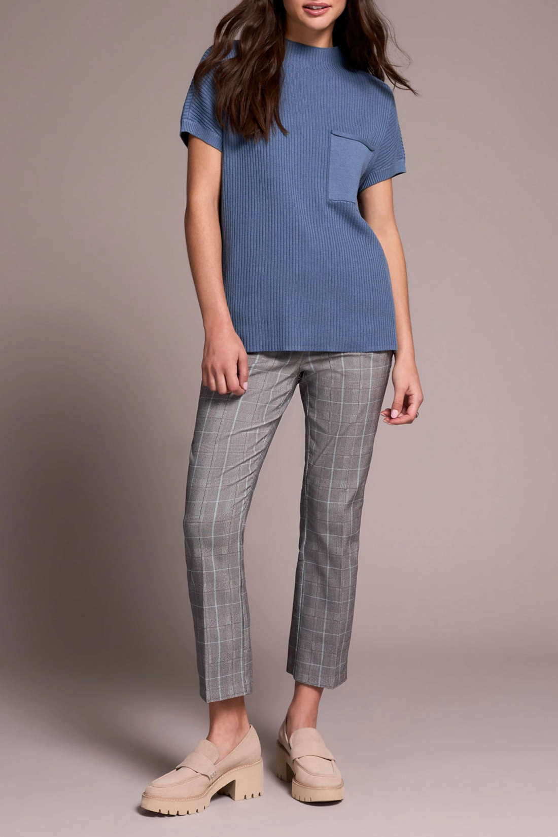 LowImpact Dye Process Durable Binding Tribal Dolman Pocket Sweater in Slate Blue