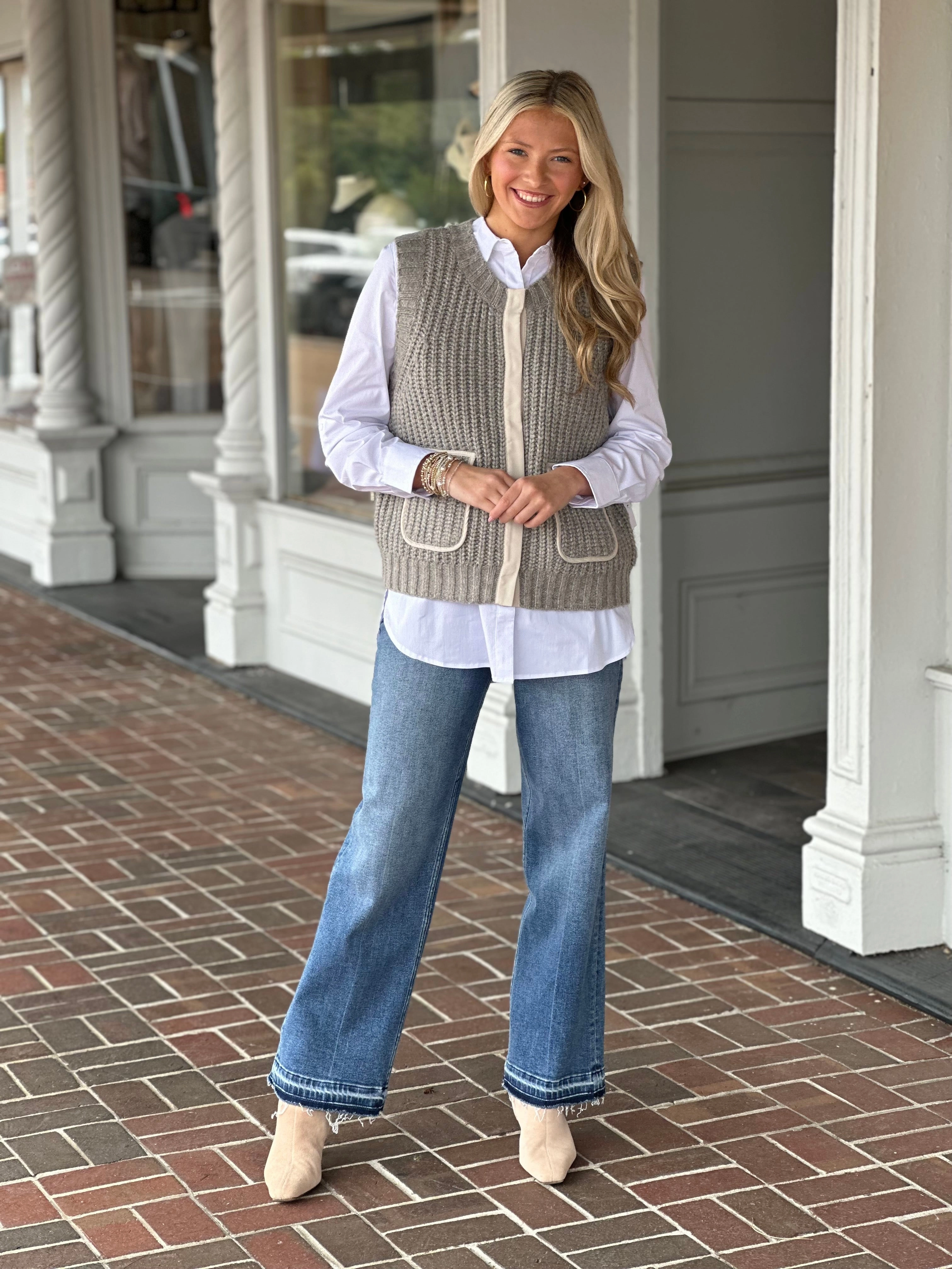 Tribal Sleeveless Pocket  Sweater Vest in Sandstone Soft Sweater Smooth Interior Lining