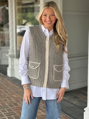 Snag Free Fabric Tribal Sleeveless Pocket  Sweater Vest in Sandstone