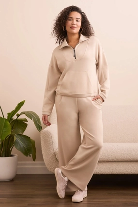 ButterySoftTextile PlacketDetail Tribal Techno Lux Zip-Accent Mock Neck Sweater in Moonstone