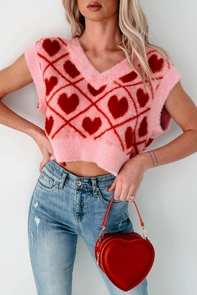 Wind Resistant Fabric Breathable Tank Truest Love Fuzzy Sweater Vest (Pink/Red)