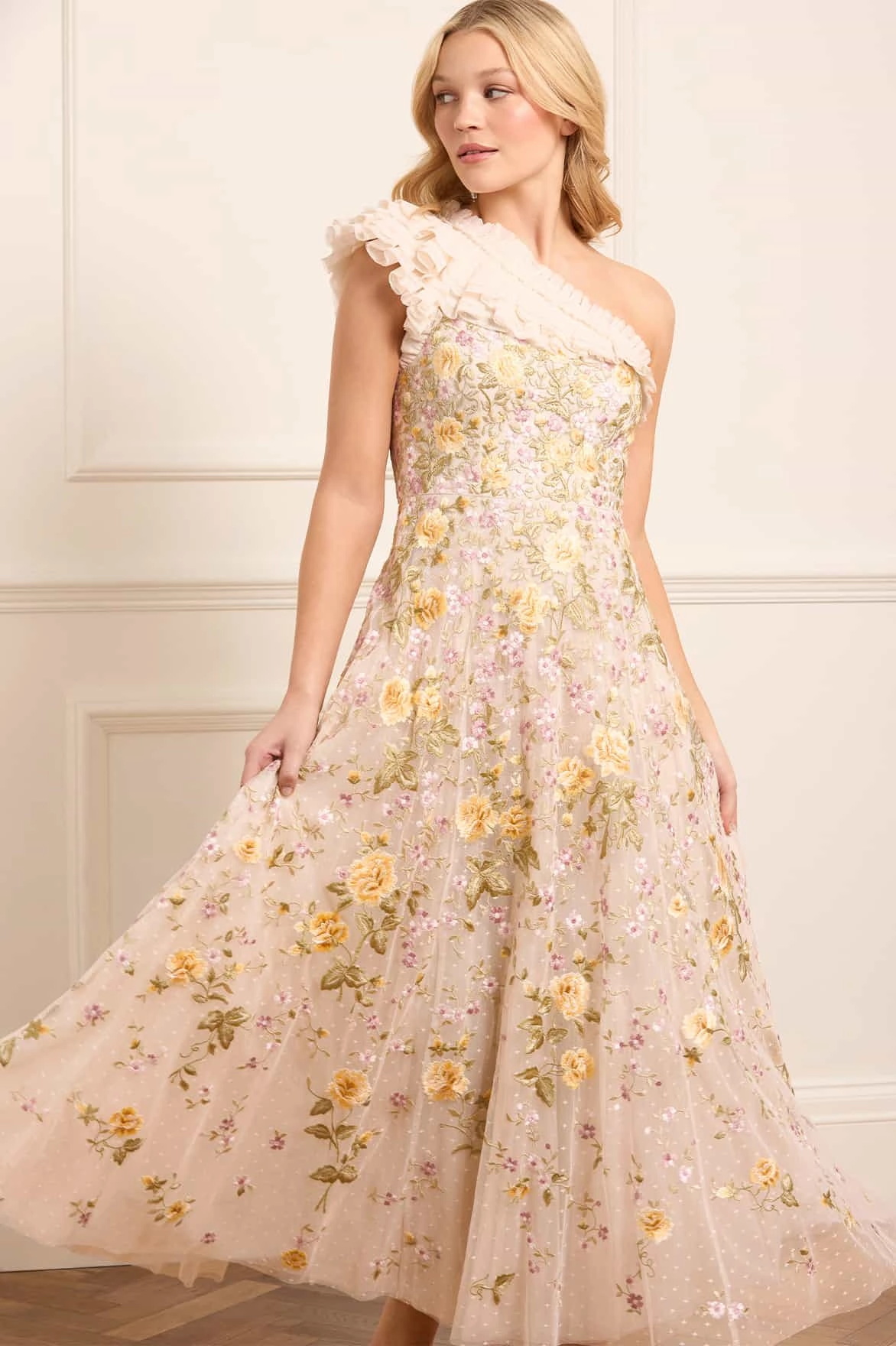 Florine One-Shoulder Ankle Gown Style focused