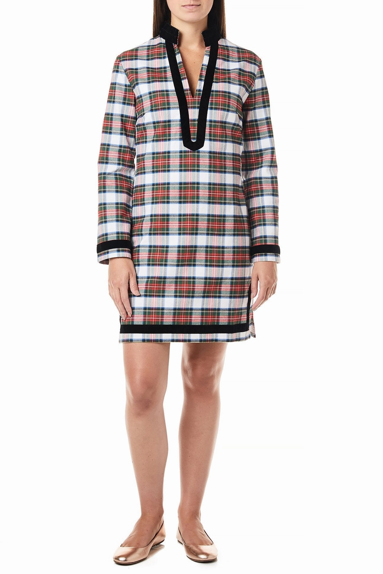 Tunic Dress Stretch Twill Dress Stewart with Black Velvet Trim AdjustableCuffSystem Compression Fit