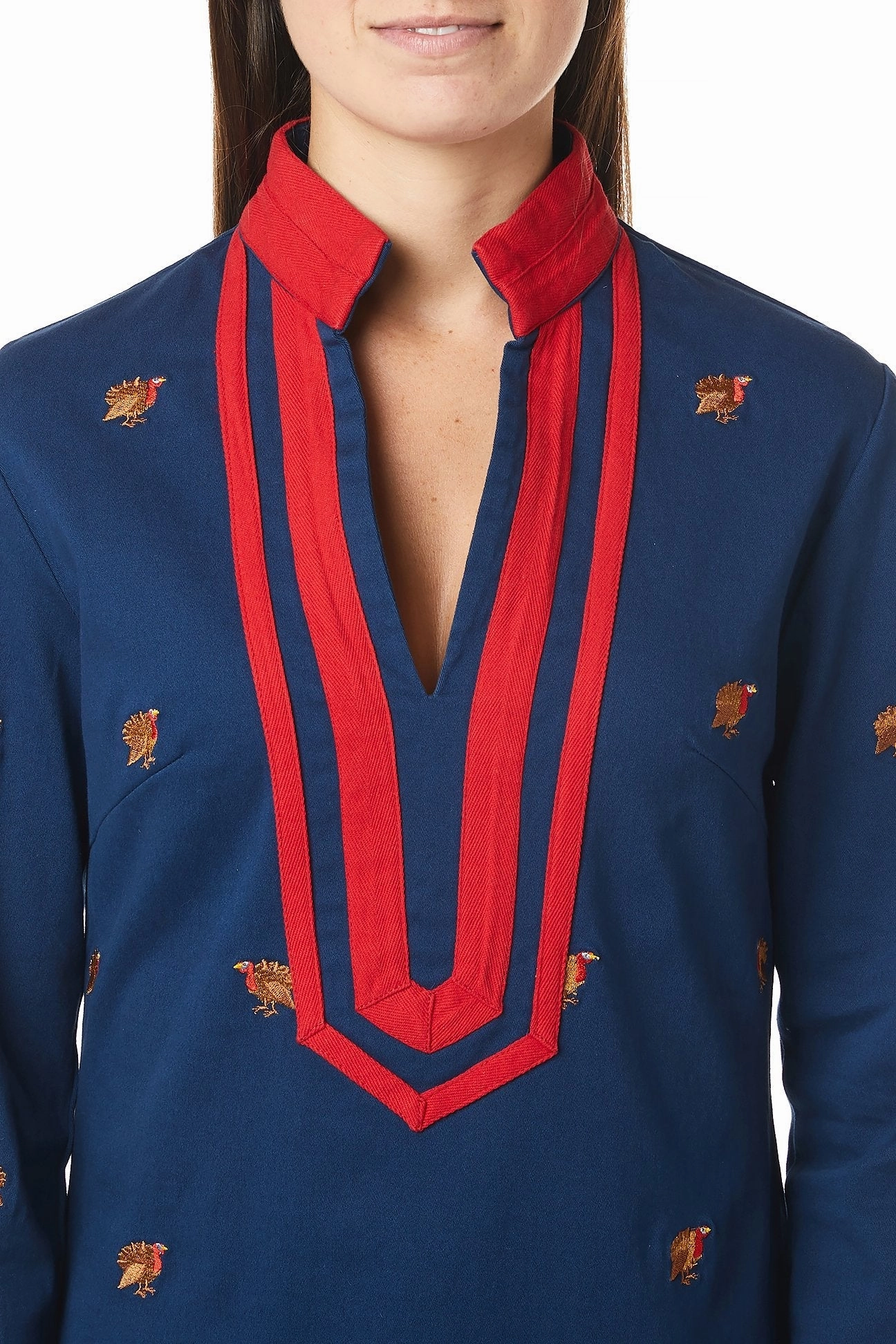 Tunic Top Nantucket Navy with Turkey and Red Trim High Density Weave