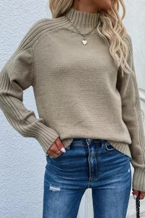 TURTLE NECK LONG SLEEVE CASUAL SWEATER Ventilation Panel Curved Hemline