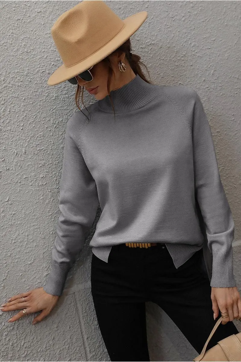 TURTLE NECK SOLID DAILY SWEATER TOP Tapered Cut