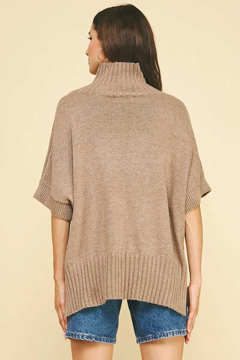 Turtle Neck Short Sleeve Sweater in Coco Moisture Control Lining