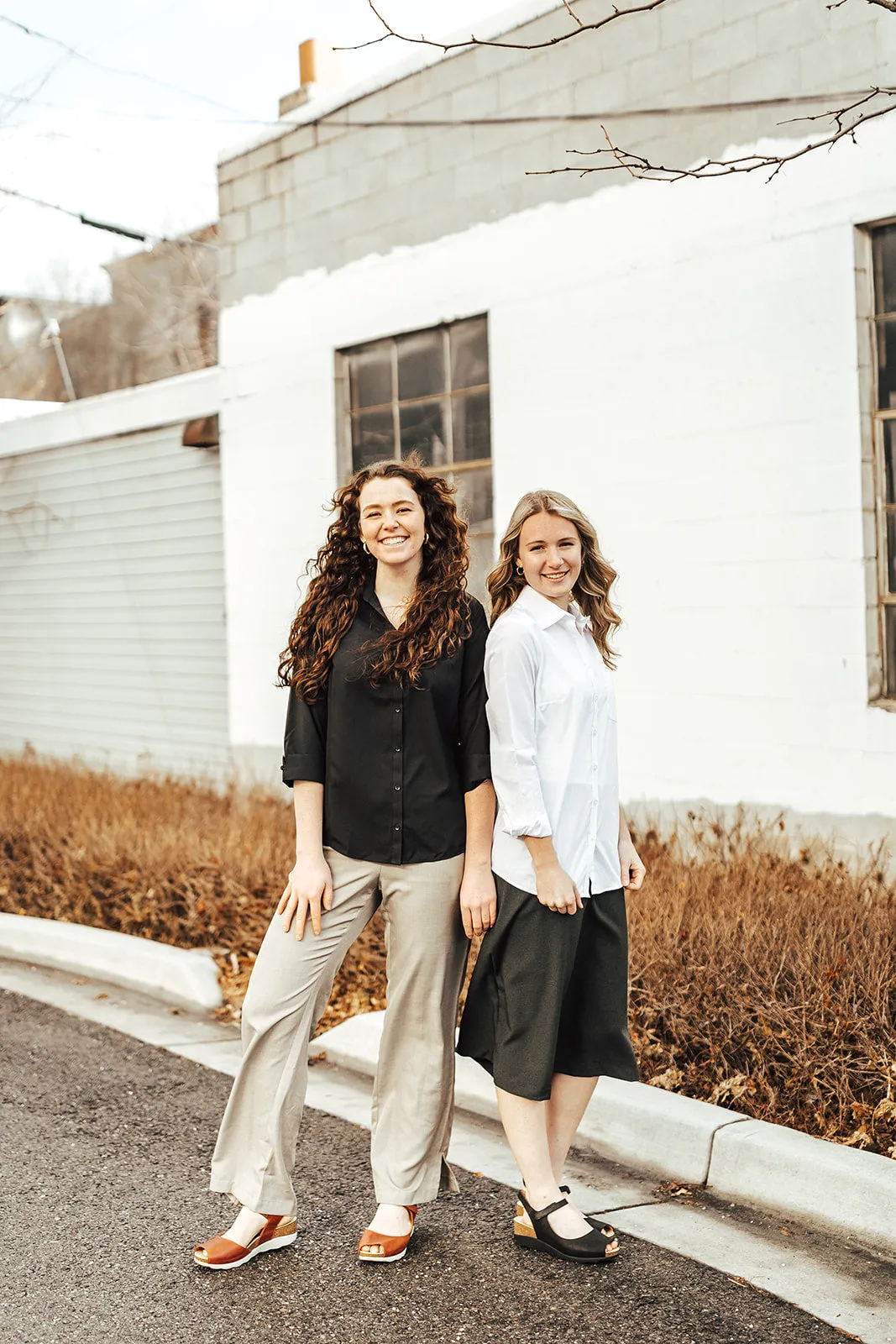 Ladies' Long Sleeve Dress Shirt White Elasticated Trim