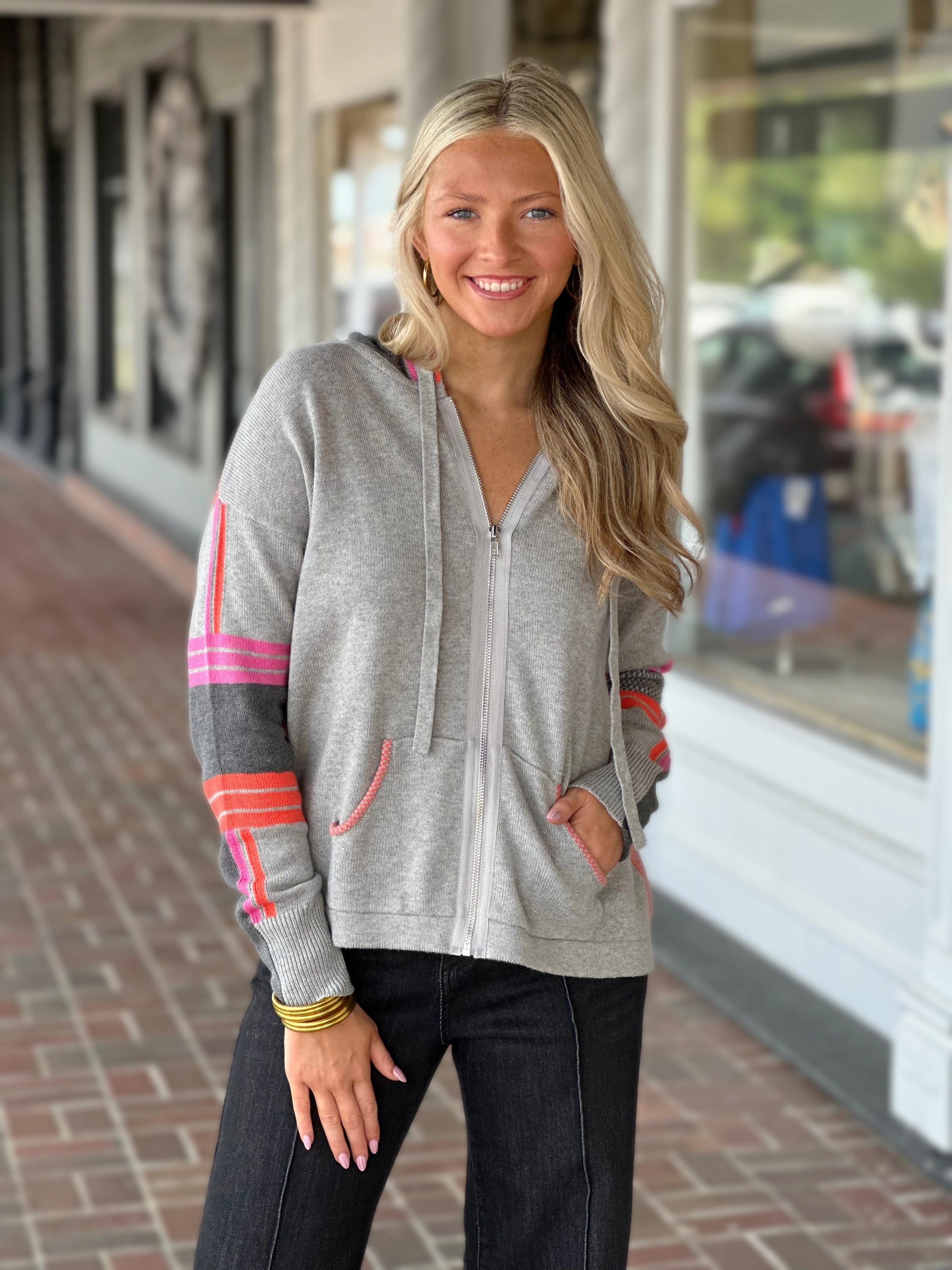 Tailored Placket Mixed Media Hoodie in Marl