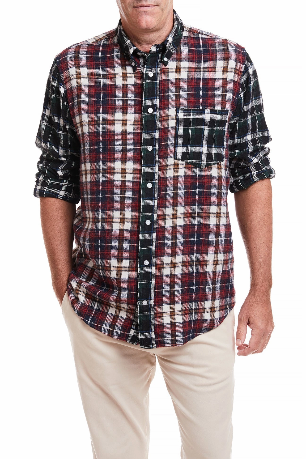 Chase Shirt Plaid Flannel Panel Interlock Knit