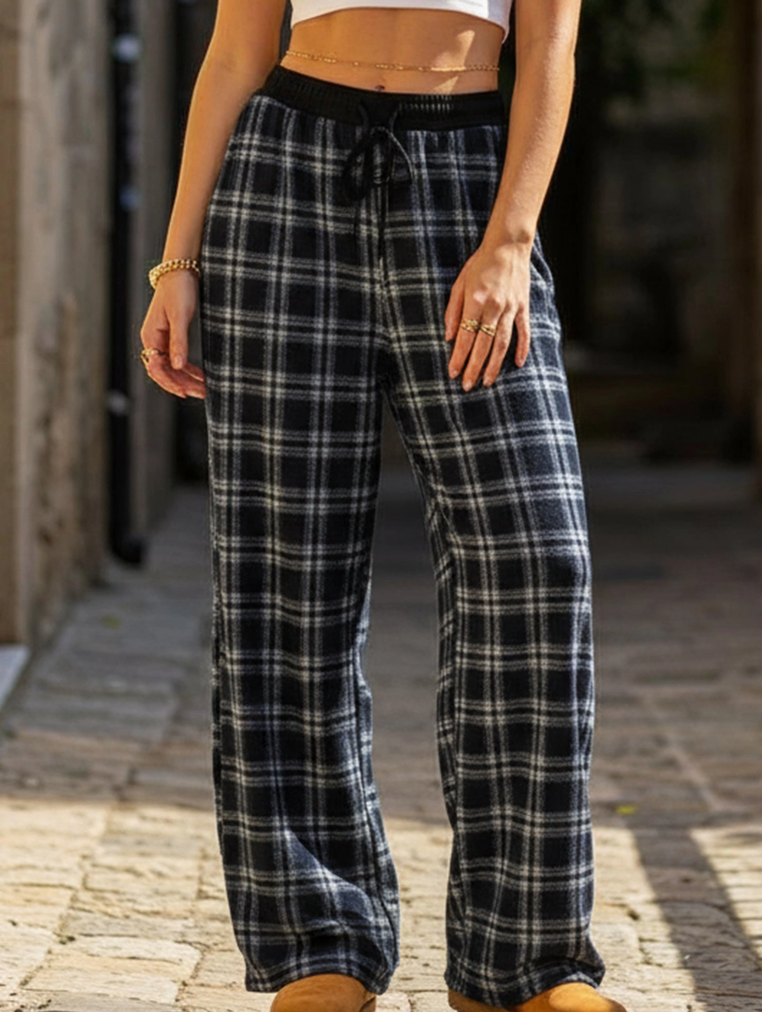 Minimal Bulk Plaid panel high waist sports straight pants