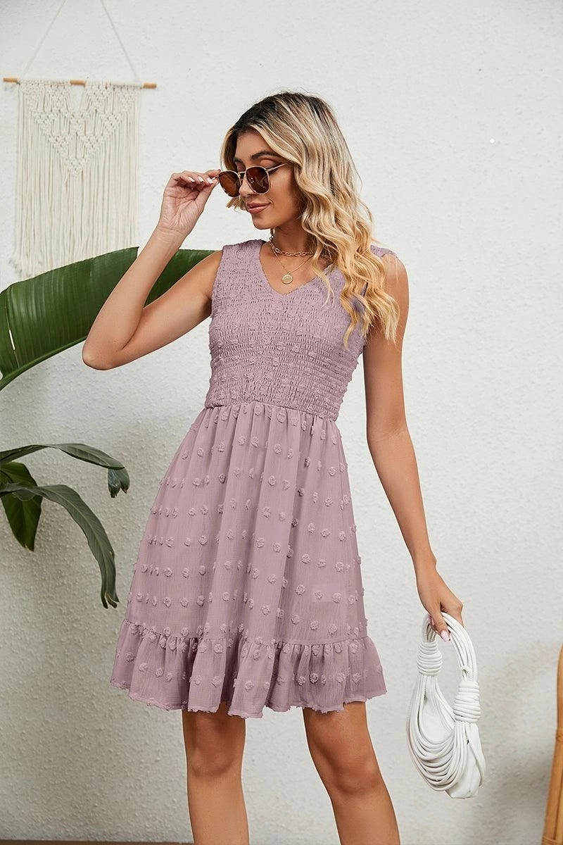 Dream Look V NECK JACQUARD WEAVE SLEEVELESS DRESS