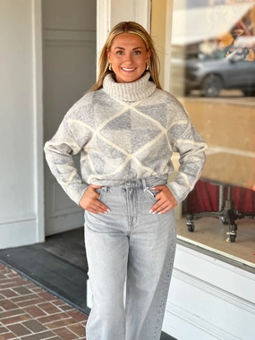 Dusty Blue Pattern Turtle Neck Sweater AntiPilling