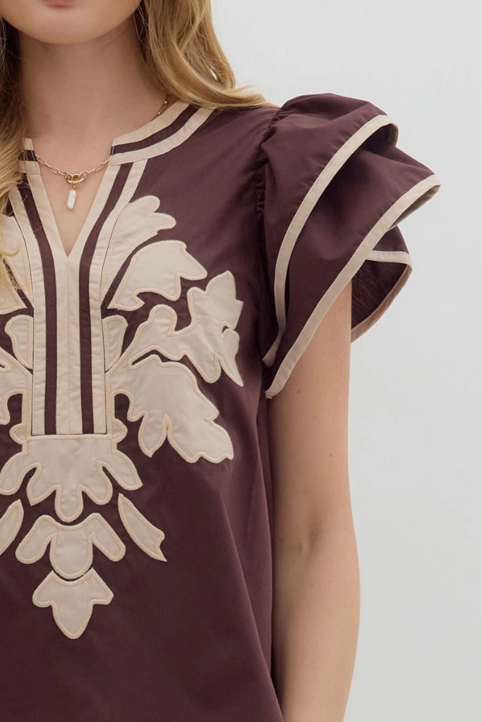 Fawn Applique Ruffle Sleeve Top ComfortStretchFit Summer Sweater