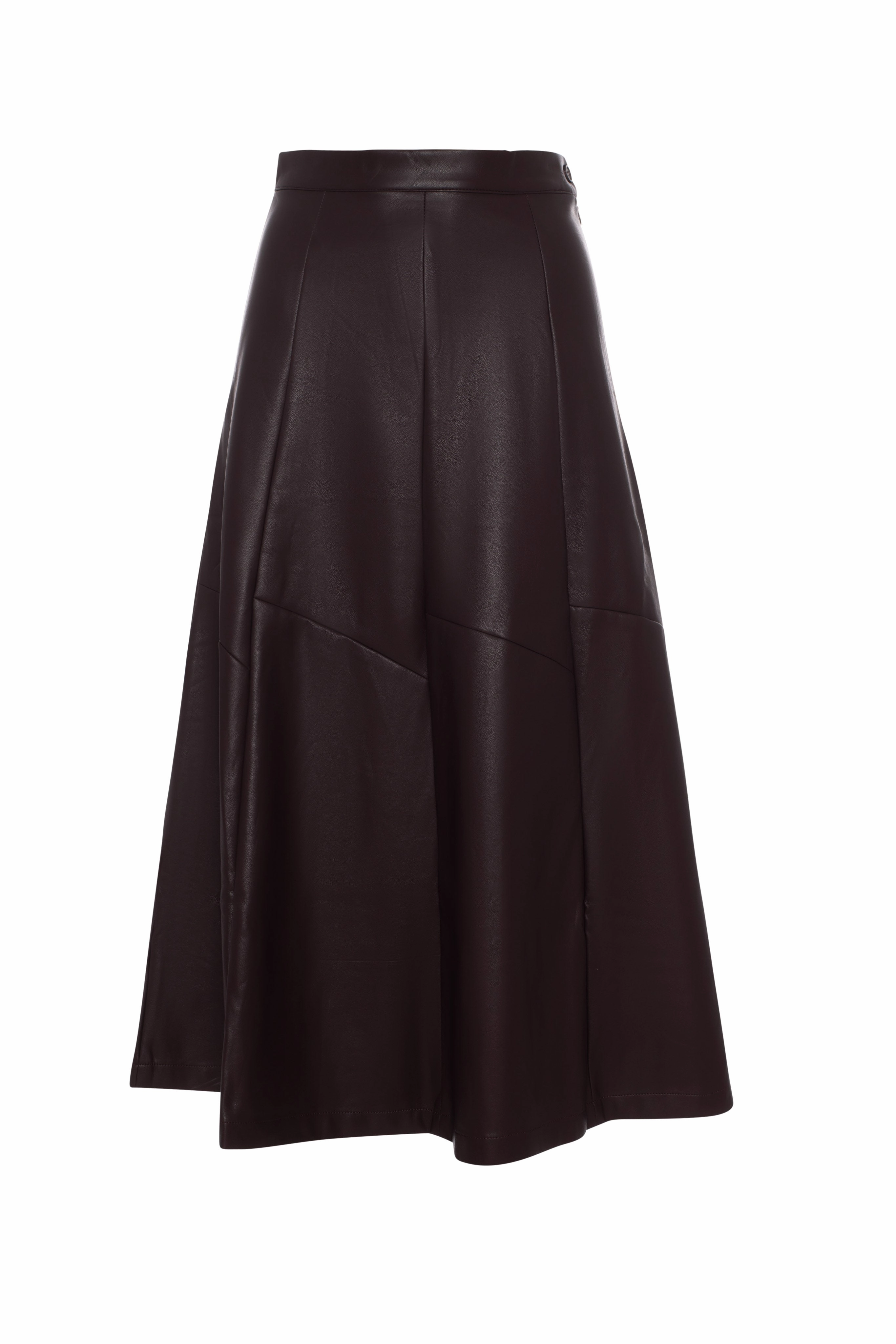 High Street Fashion Monochrome Outfit Versatile dark wine Leather paneled midi Skirt WB4CM1074SM