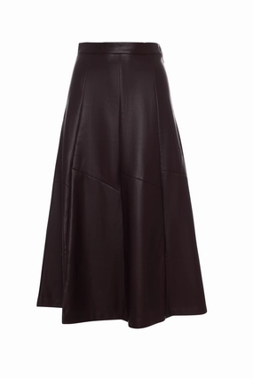 Versatile dark wine Leather paneled midi Skirt WB4CM1074SM Soft Lines