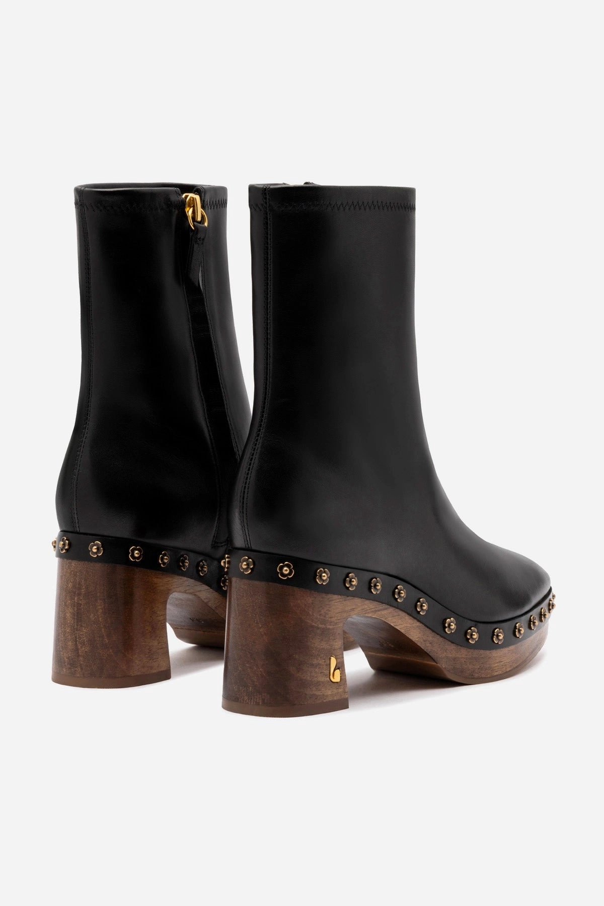 Dolly Wooden Boot Low In Black Leather Sport Life