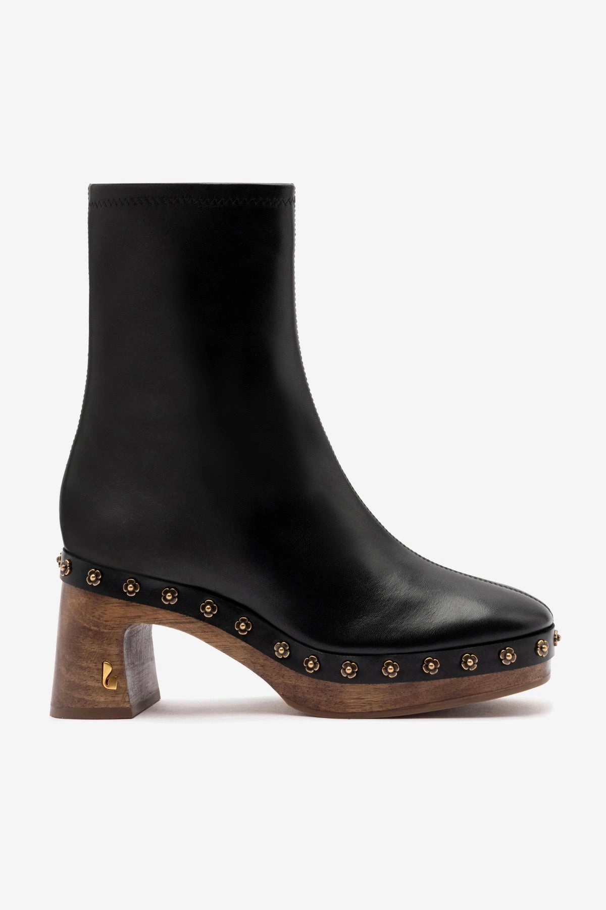 Dolly Wooden Boot Low In Black Leather Zero Drop Platform