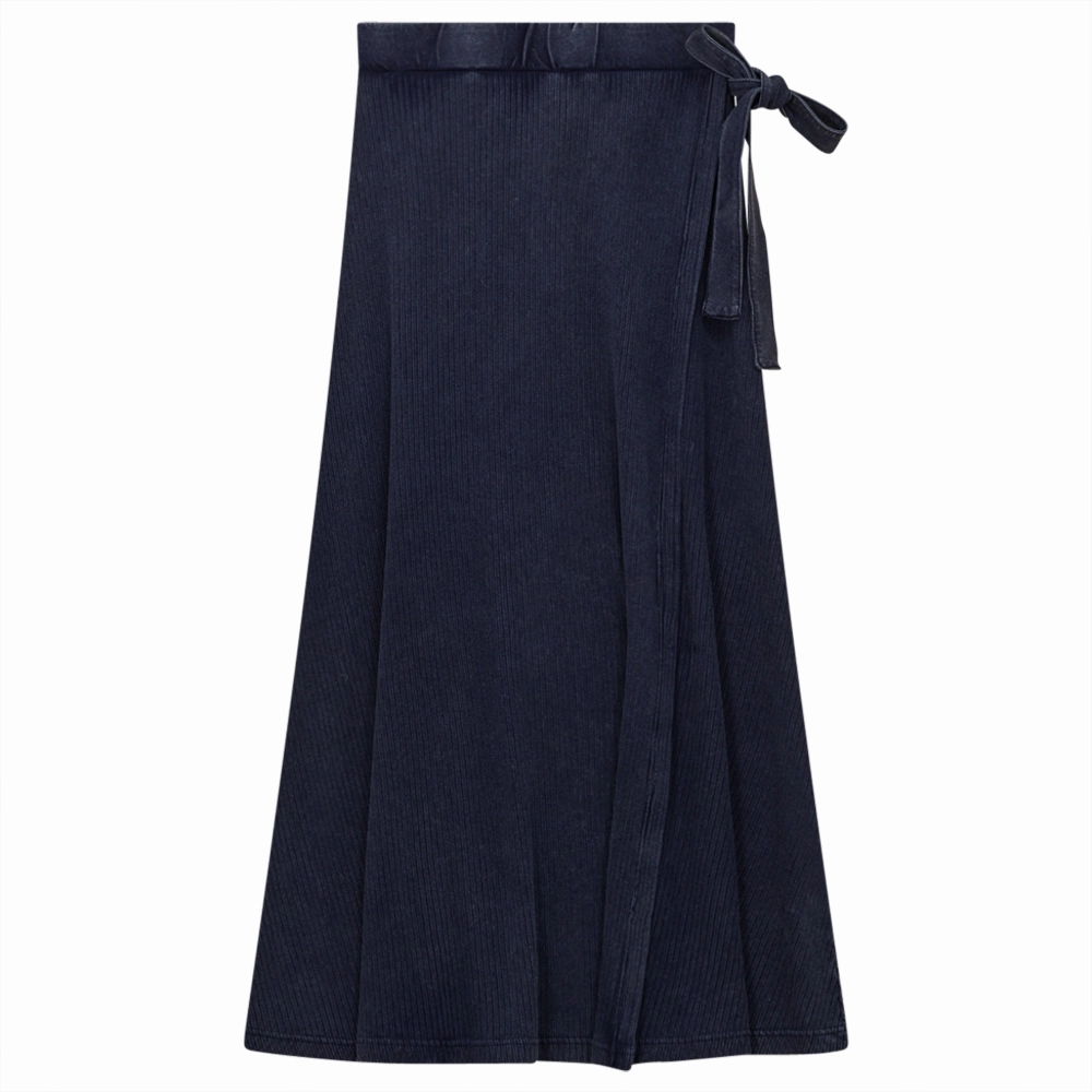 Spades Dark Denim Wash Ribbed Midi Wrap Skirt SB3CM8350SMW Daily Wear Ventilated Slits