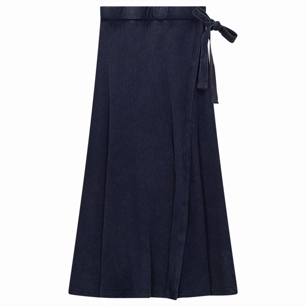 Flat Lay Collar Everyday Vibe Spades Dark Denim Wash Ribbed Midi Wrap Skirt SB3CM8350SMW