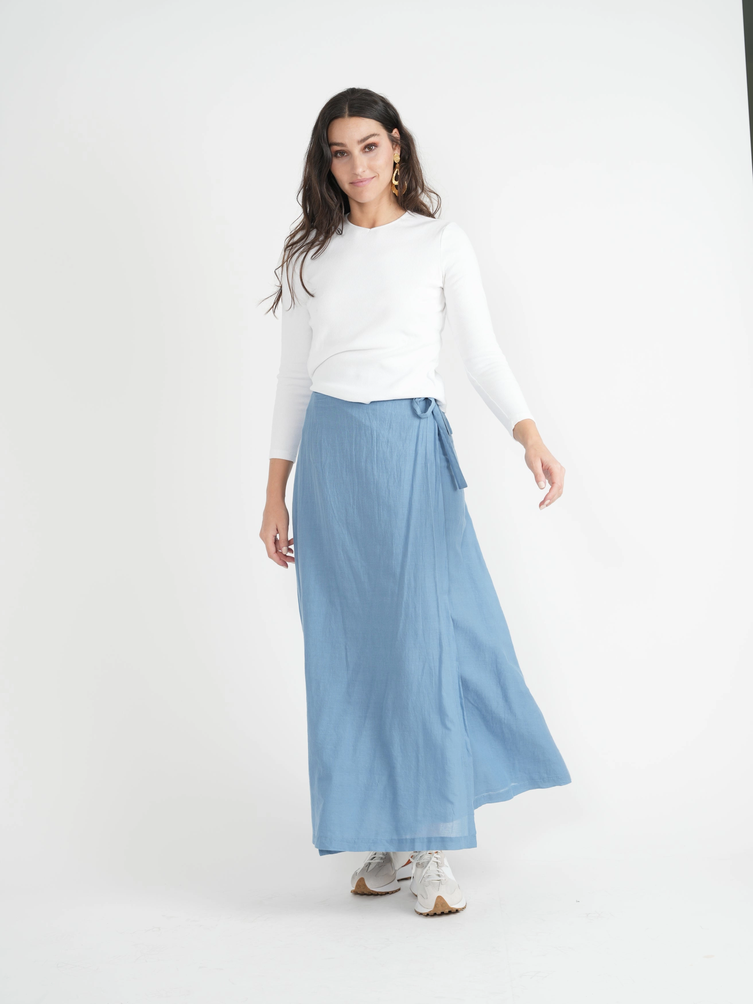 Red Myth Light Denim Gauze Wrap Maxi SB3CM8350SL2 Cozy Outfit Button Fastenings