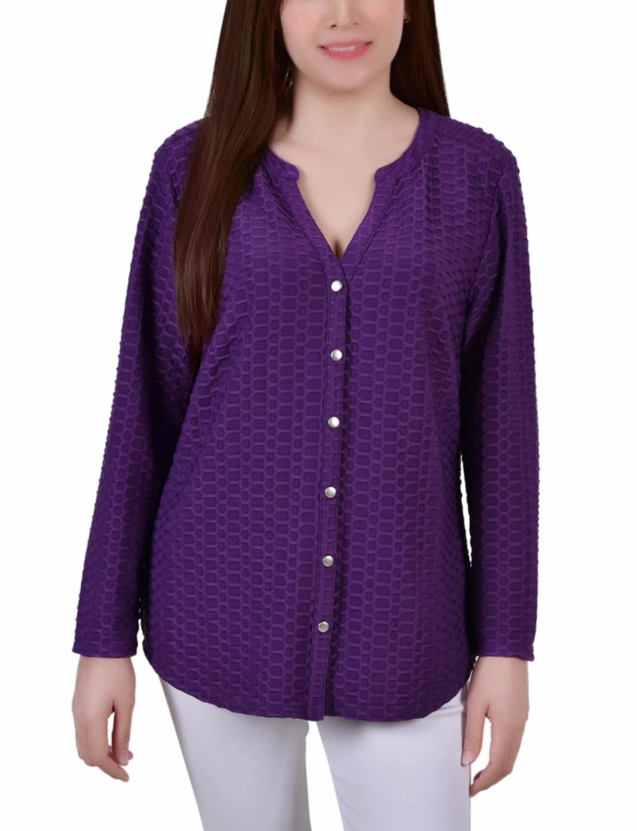 Casual Pullover Long Sleeve Honeycomb Top