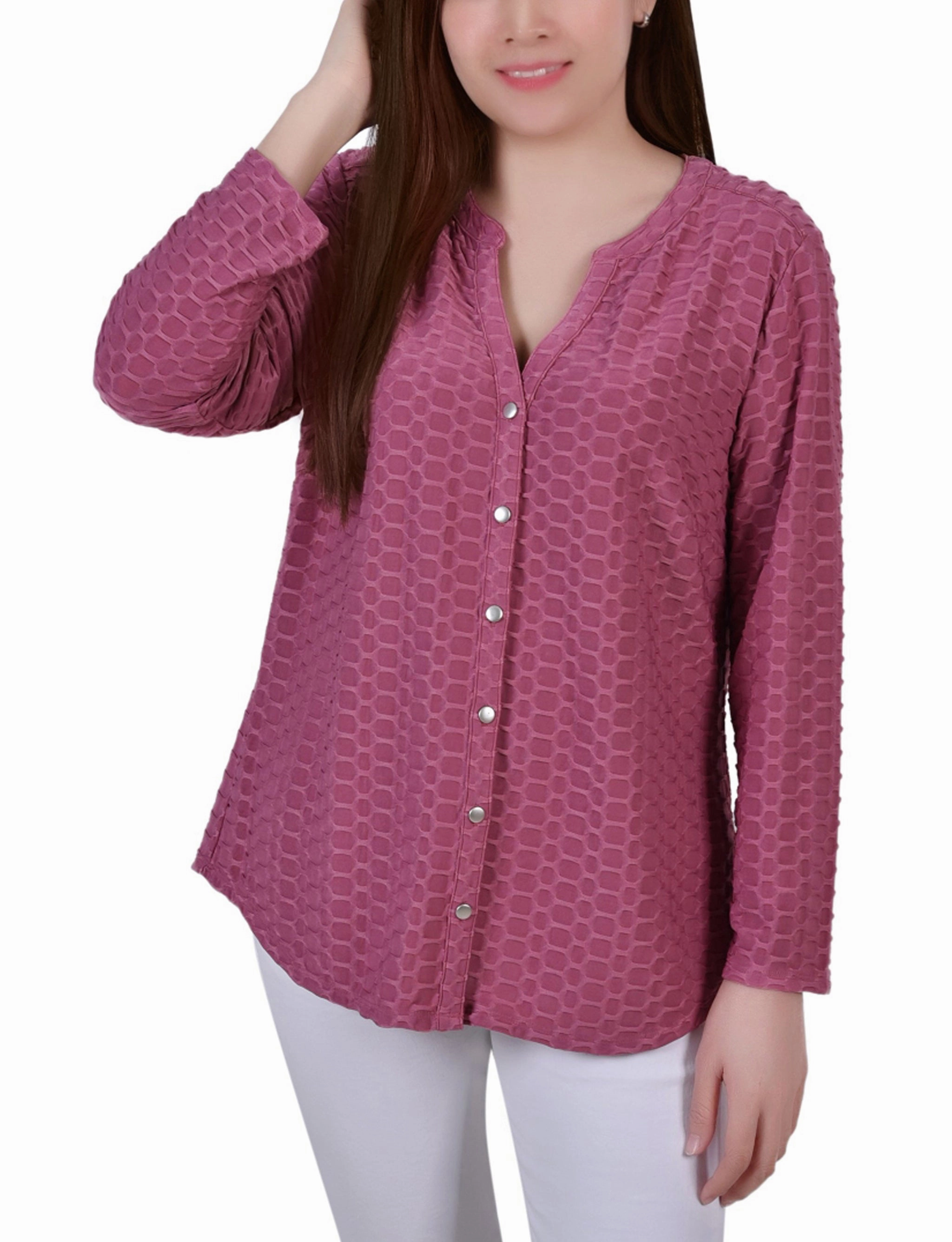 Durable Color Retention Tagless Neckline Design Long Sleeve Honeycomb Top