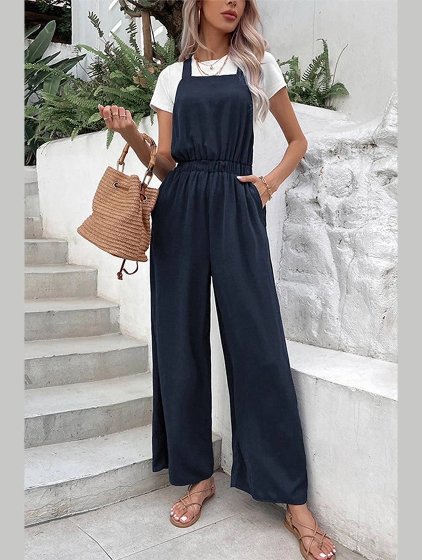 DRAWSTRING WAIST WOMEN JUMPSUIT WITH POCKETS HiddenStoragePocket