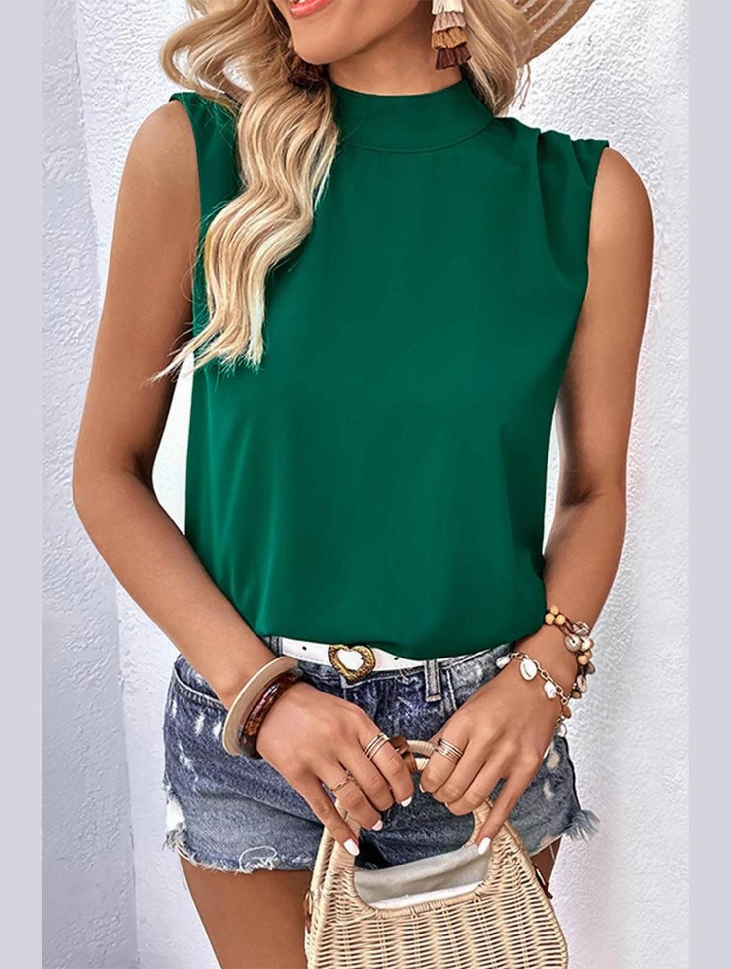 MinimalistCut HIGH NECK BACK TIED NECK SLEEVELESS SUMMER BLOUSE