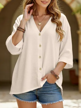 V-Neck Button T-Shirt Cardigan Top DurableStitching LowProfileDesign