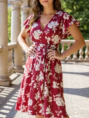 Comfortable fit V-Neck Belted Oversized Red Dress ??Plus Size Statement Piece