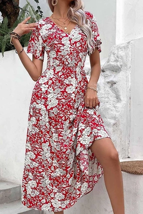 Influencer-Approved V NECK FLORAL PATTERN LONG DRESS