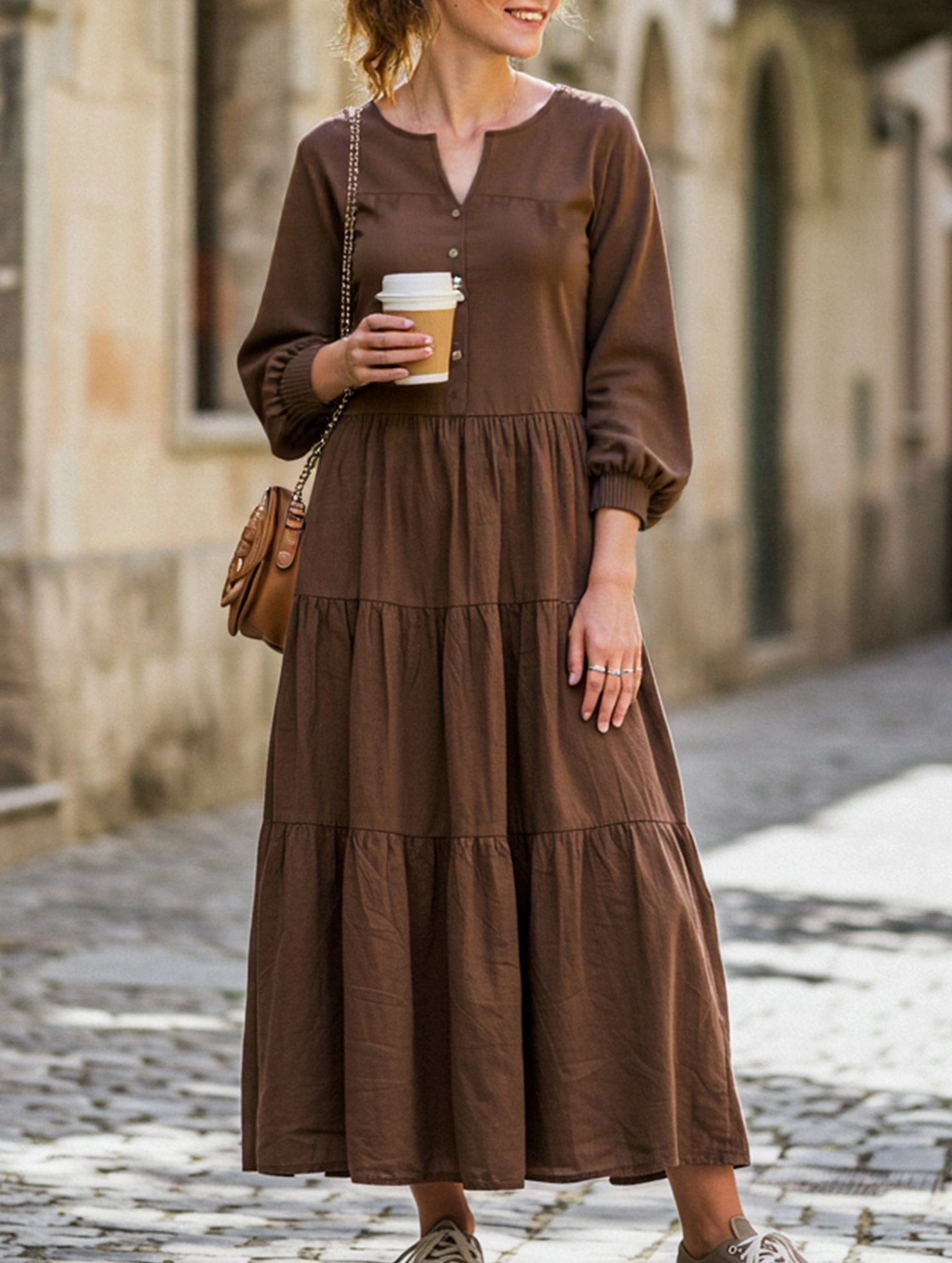 V-neck ruffled loose dress Spring Flow
