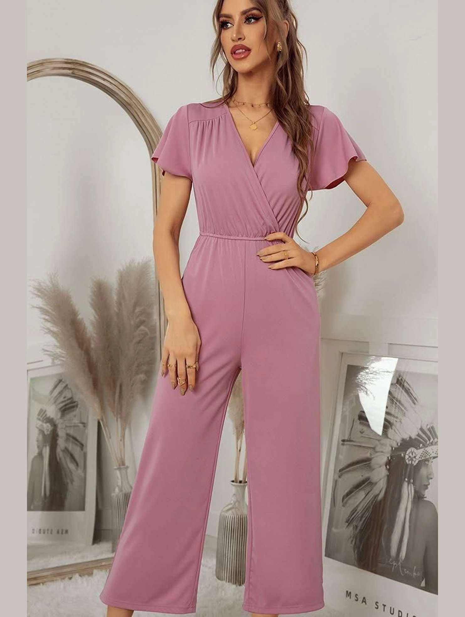 V NECK SHORT SLEEVE JUMPSUIT EthicallySourcedMaterial