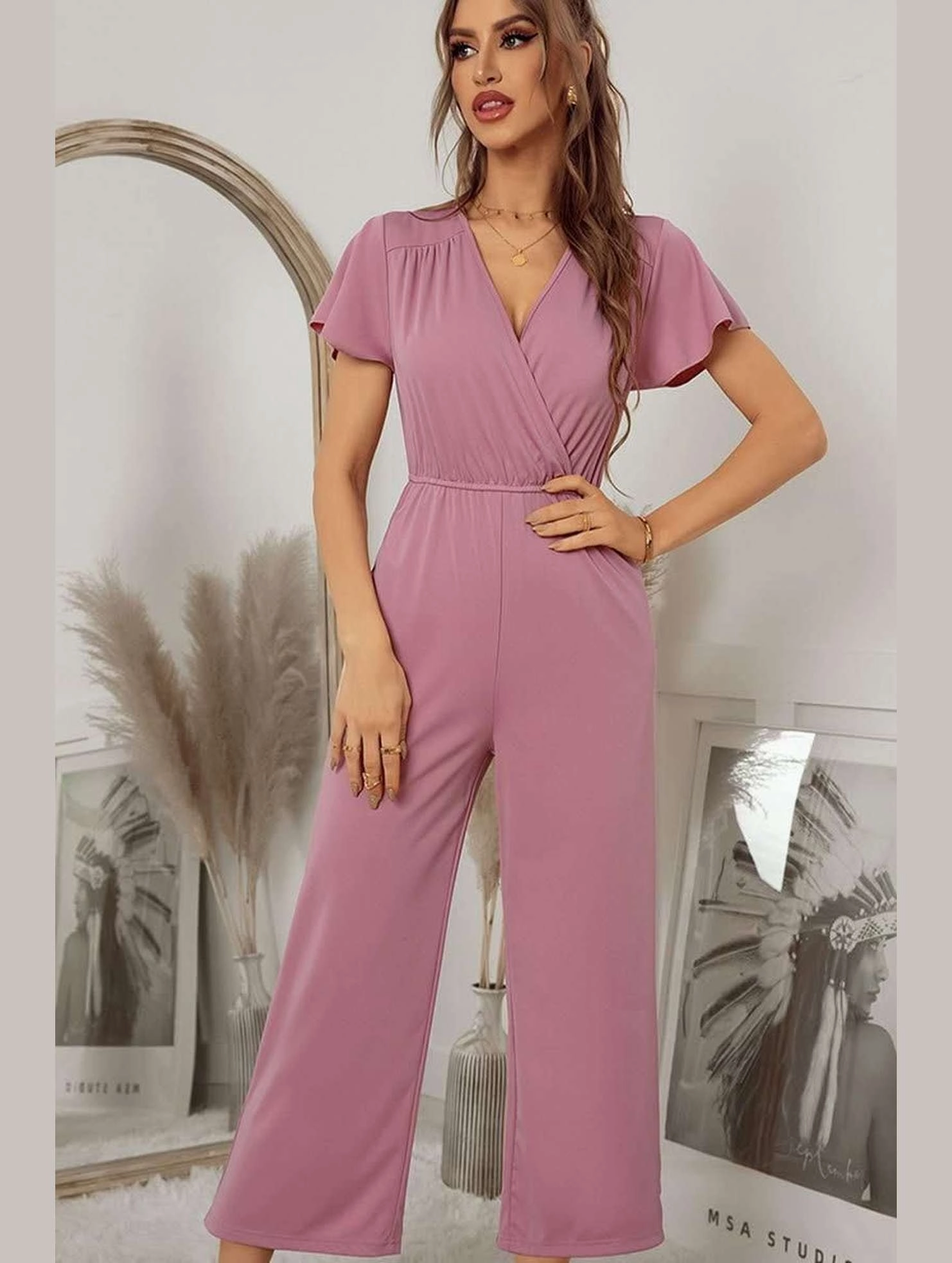 Durable Simple Fresh Wedding V NECK SHORT SLEEVE JUMPSUIT