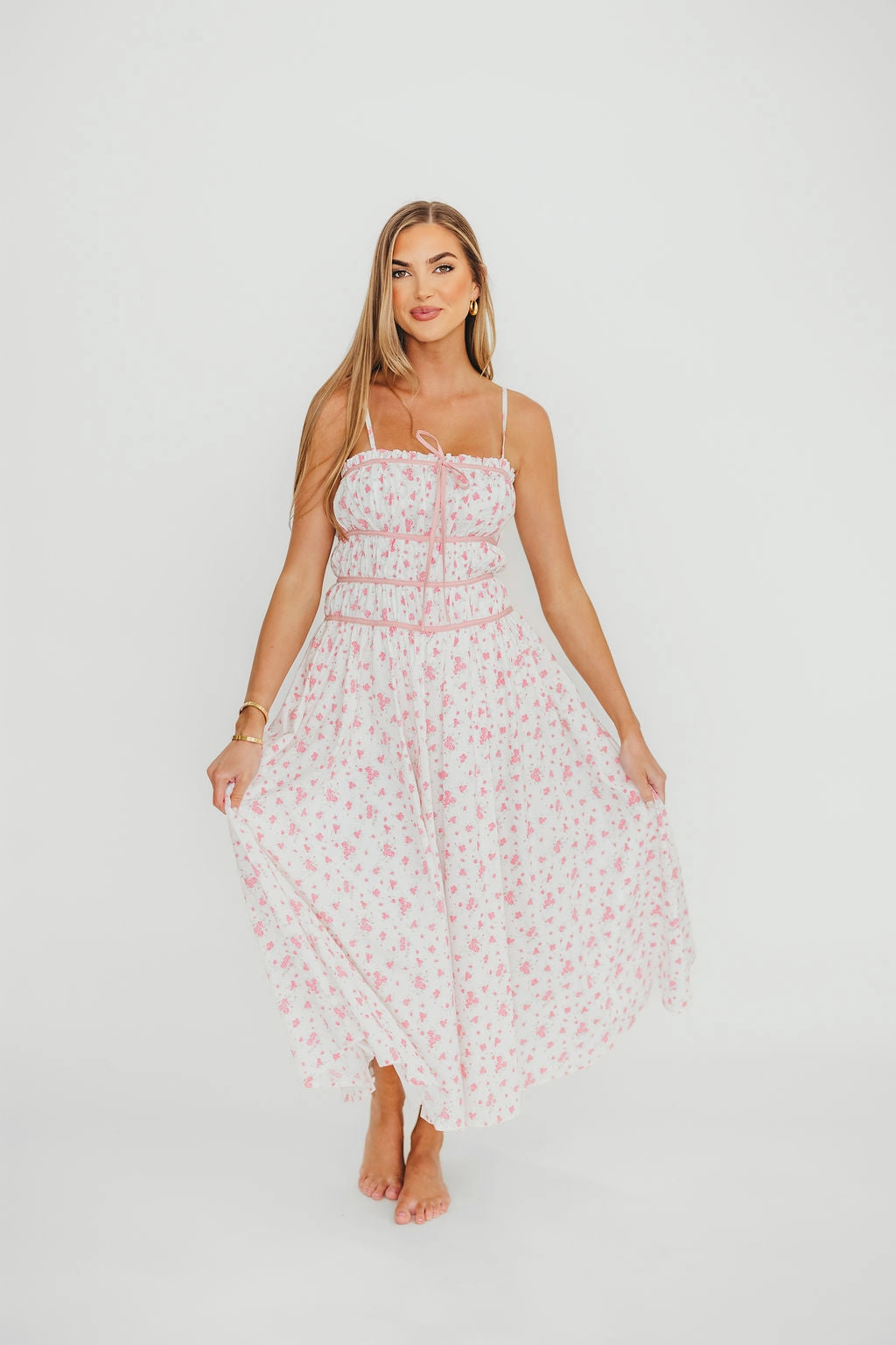 Unique Cut Luxury-Fabric Vanessa Midi Dress in Pink *Final-Sale*