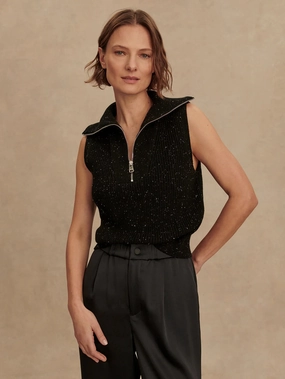 MoistureWicking Technology Varley Hally Half-Zip Rib Vest in Black Fleck